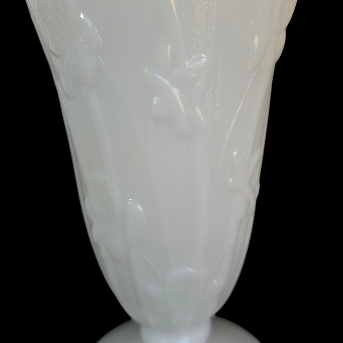 Vintage Jeannette Glass Iris & Herringbone Milk Glass 9” Footed Vase