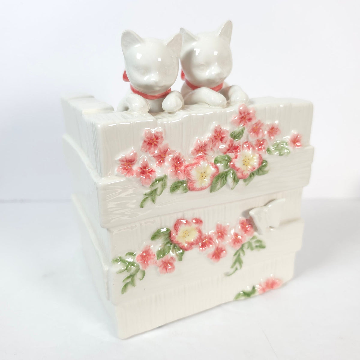 Punch Studio Ceramic Kitten Cat Bookend Pink Bows Floral Garden Wall READ