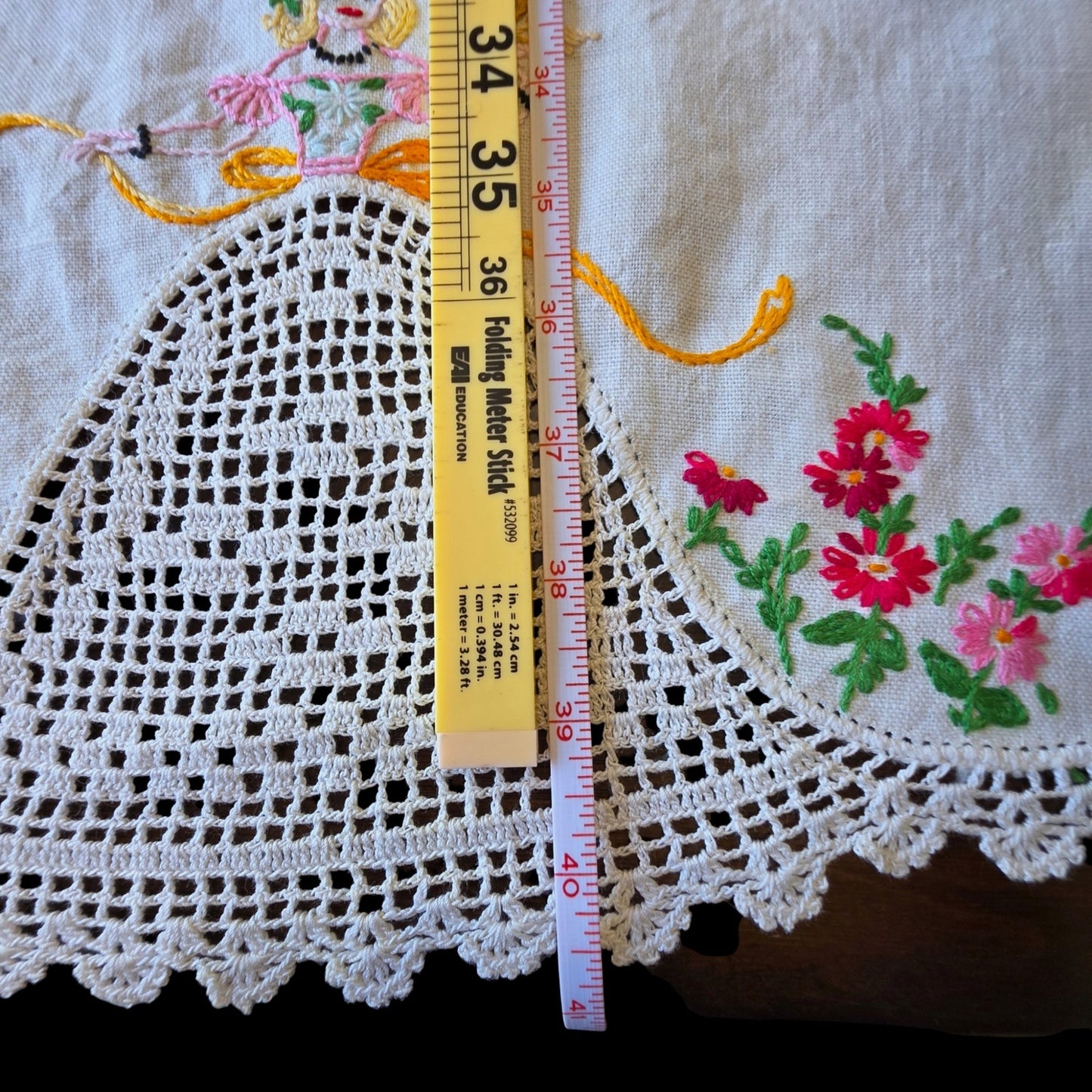 Vintage 3 Pc Crinoline Lady Dresser Scarf Set Linen Crochet Lace Bow Flower Bird
