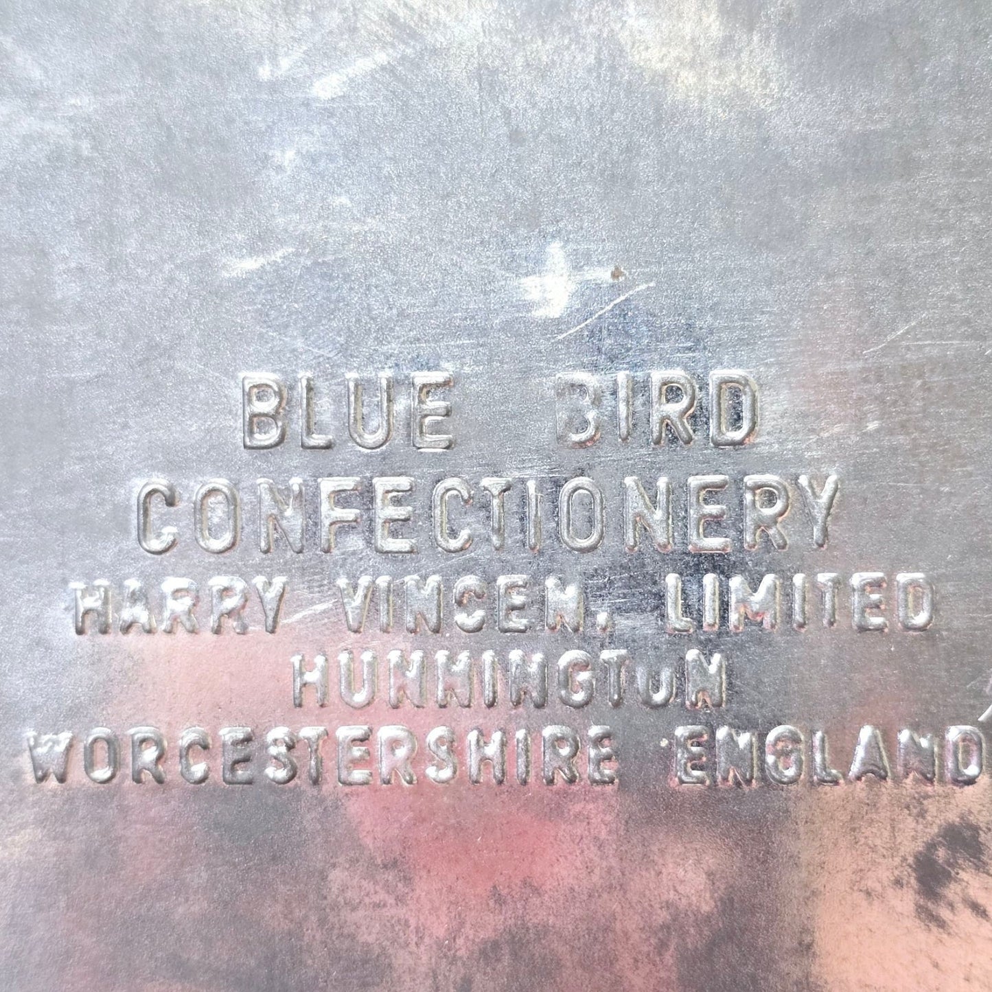 Vtg Blue Bird Confectionery Tin, Red with Gold Rise, Harry Vincent Ltd Worcestershire England