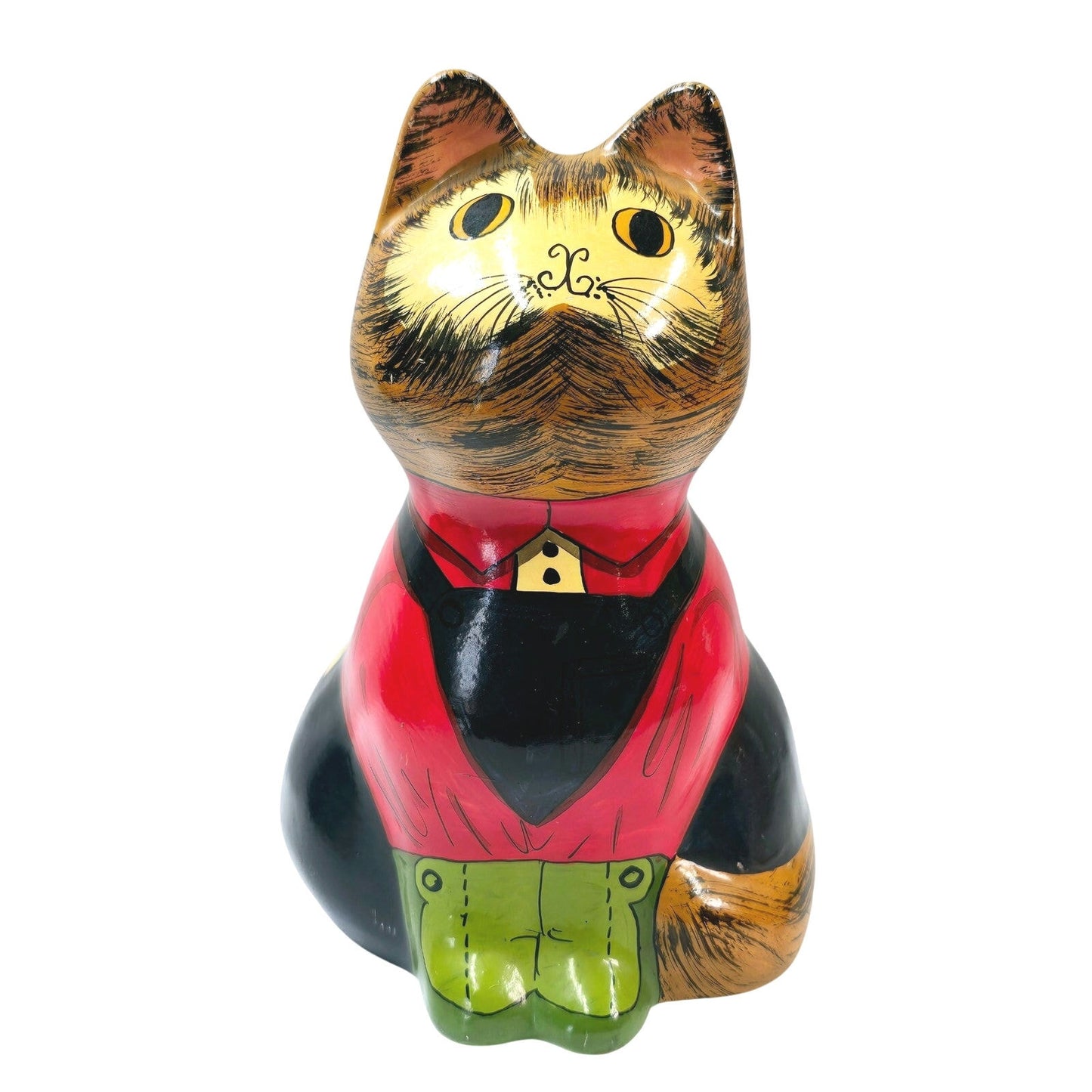 Vintage Joan de Bethel Ceramic Cat Figurine Coin Bank, Architect Cat in Overalls