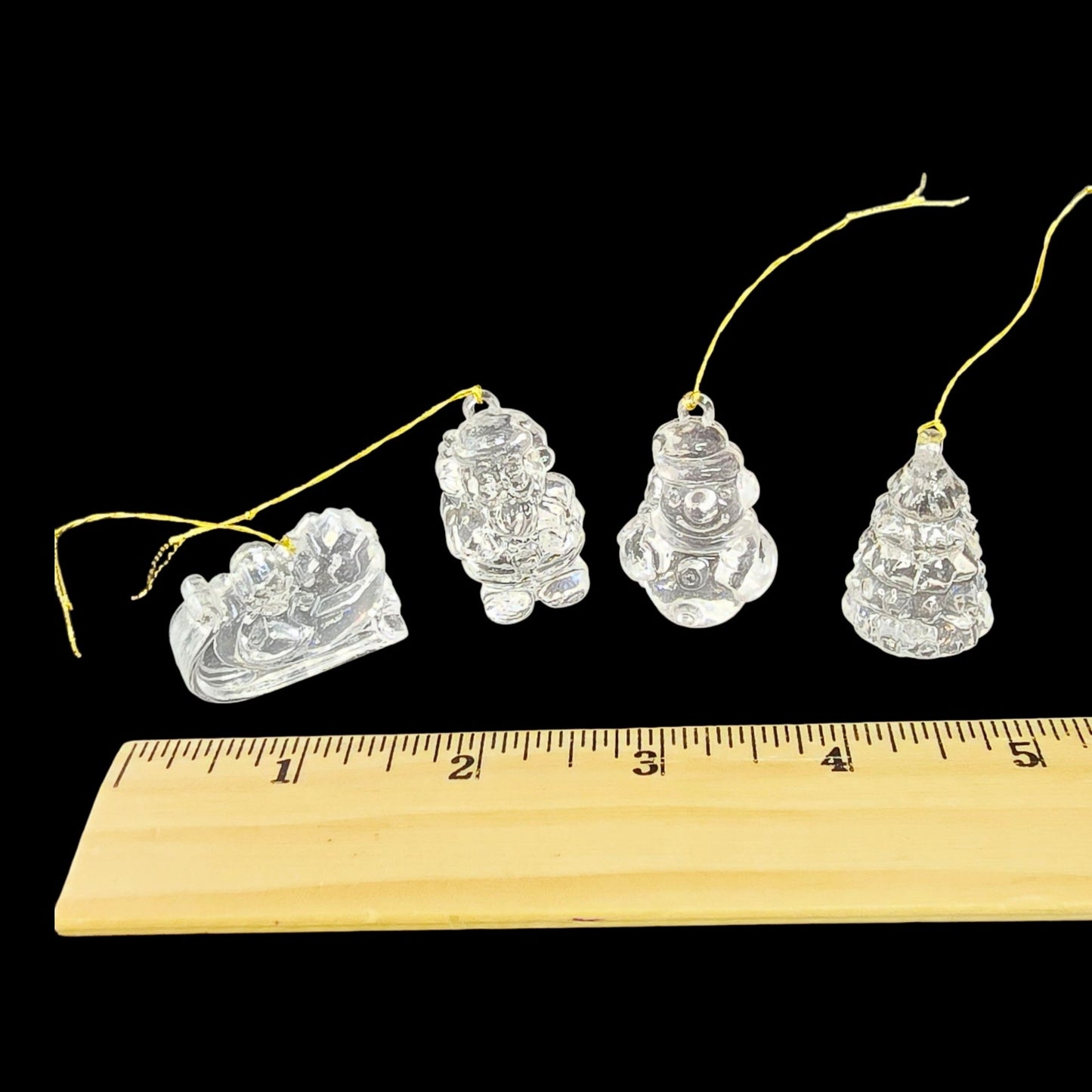 Set of 4 Vintage Miniature Clear Acrylic Christmas Ornaments