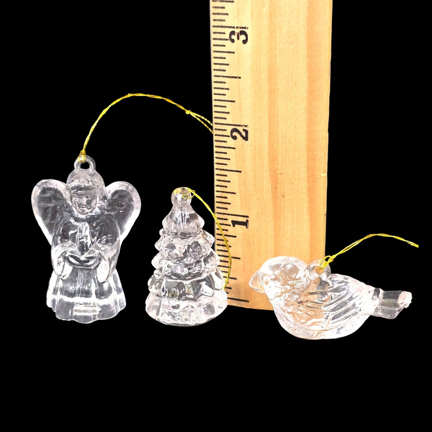 Set of 6  Vintage Miniature Clear Acrylic Christmas Ornaments