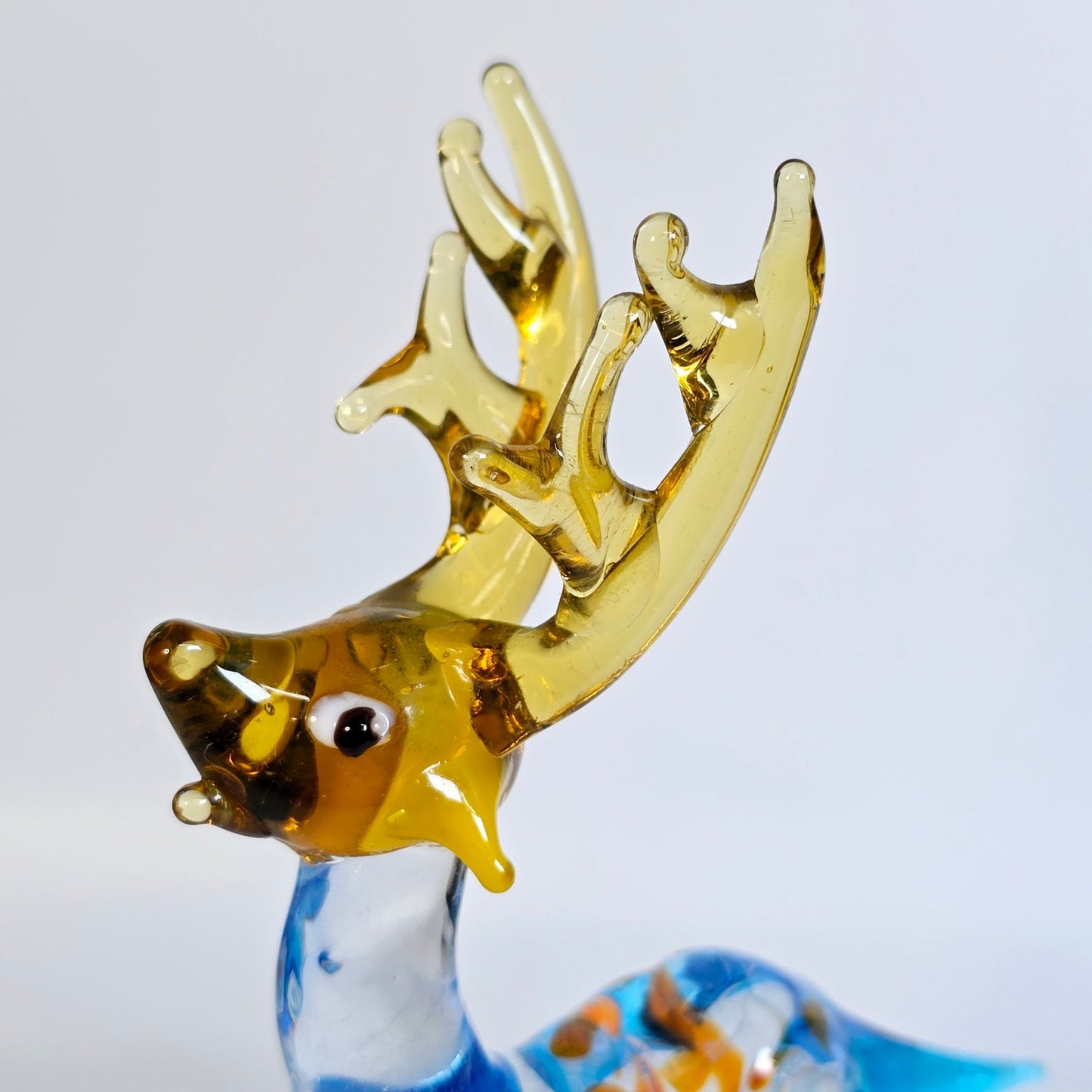 Handblown Art Glass Buck, Deer with Antlers, Stretched Glass Deer