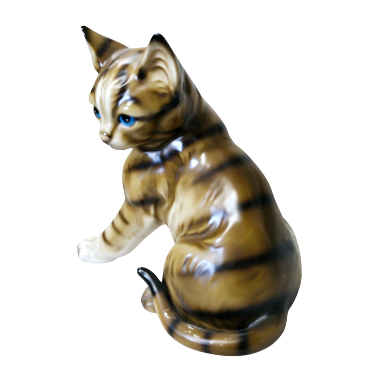 Midcentury M. Takai Porcelain Cat Lifelike Signed Figurine 7"