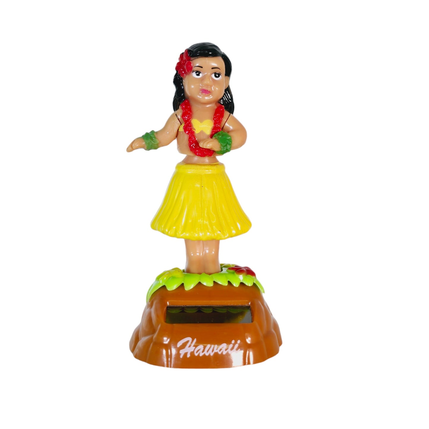 Hawaiian Solar Powered Doll, Yellow Skirt, Red Lei