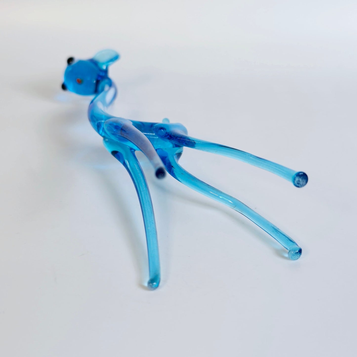 Handblown Slender Blue Art Glass Deer, Doe, Stretched Glass Deer