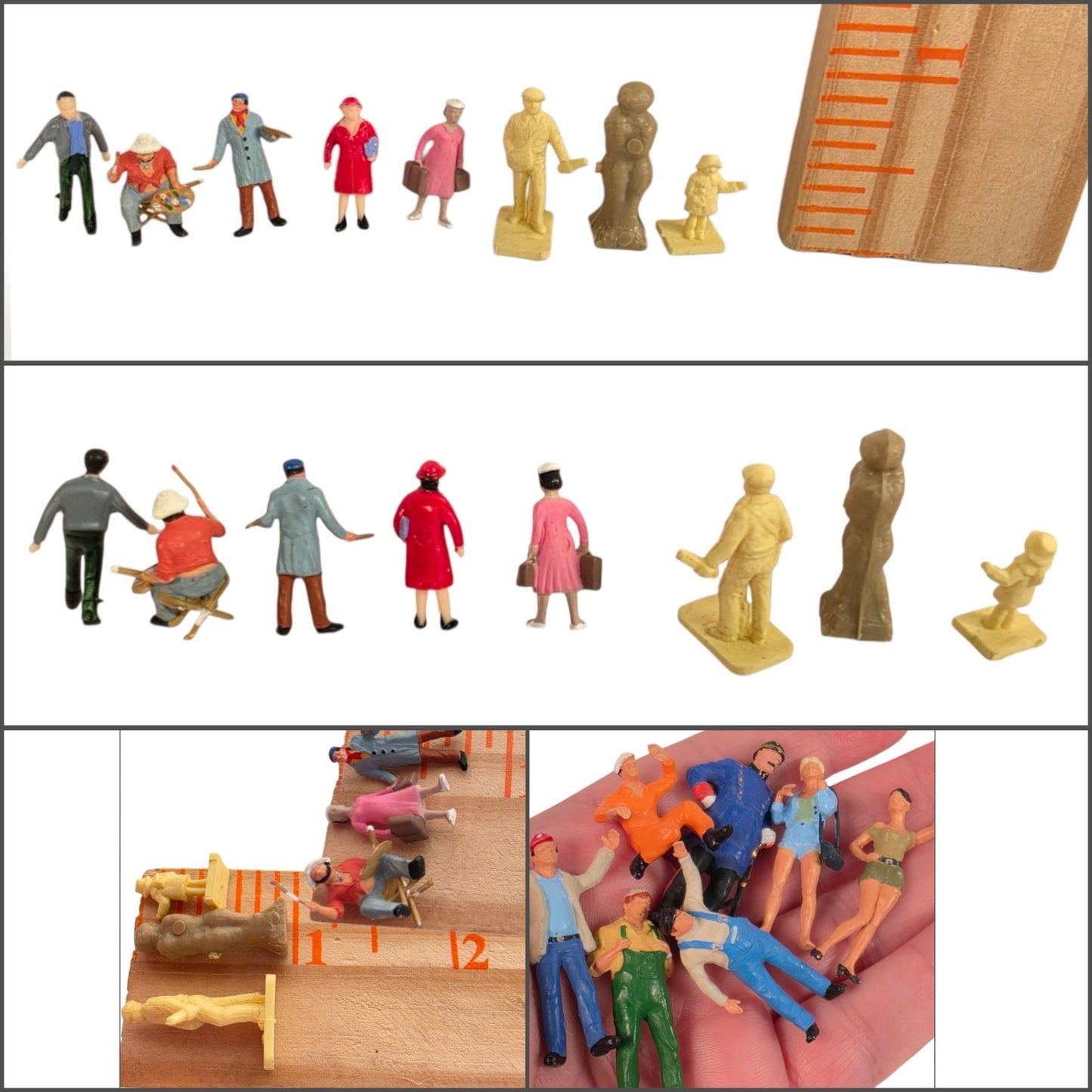 Vtg 41 Pc Miniature Figurine Collection Train Railroad Village Diorama People Animals Mixed Lot