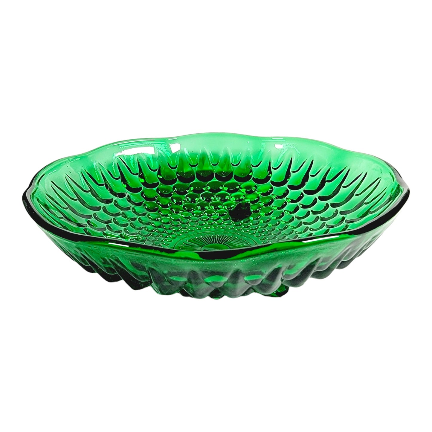 Vtg Anchor Hocking Dish, Forest Green Hobnail Glass Plate, Green Glass Trinket Dish