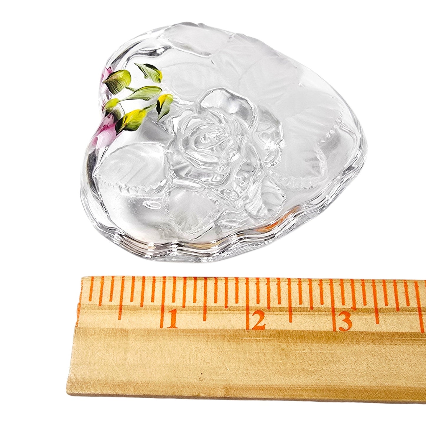 Hand-Painted Vintage Glass Heart Trinket Box | Frosted Embossed Rose Valentine's