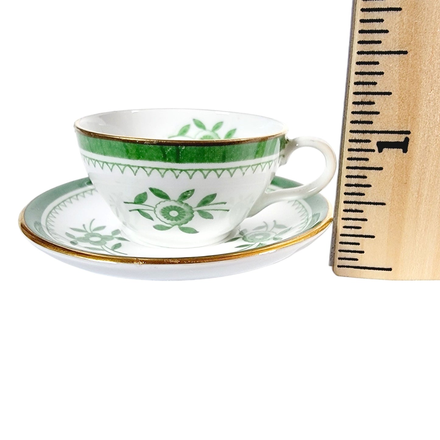 Vintage Spode Copeland Miniature Teacup and Saucer, Bone China Spode Gloucester Green and White