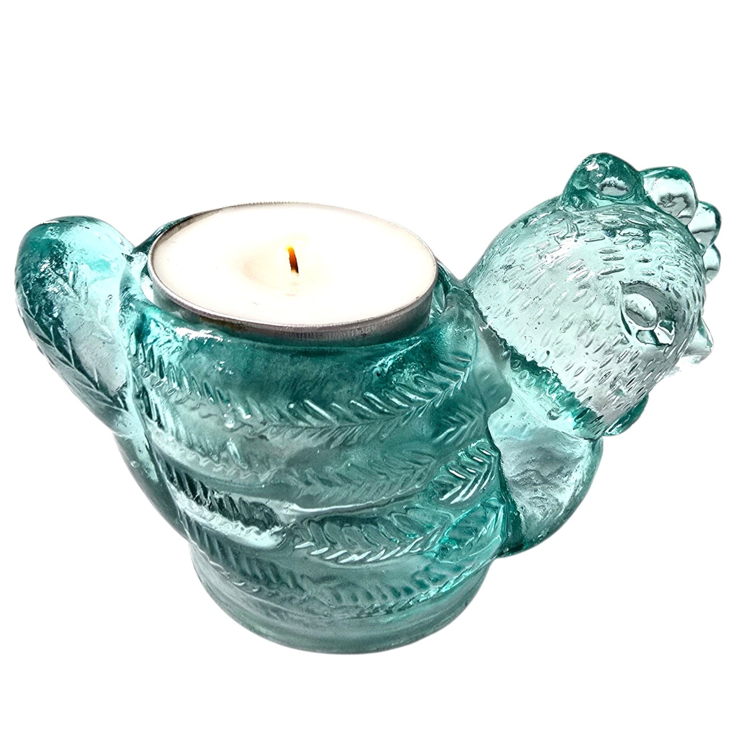 Fuchsia Pink Glass Bunny on Nest & Turquoise Blue Chicken Tealight Egg Holder