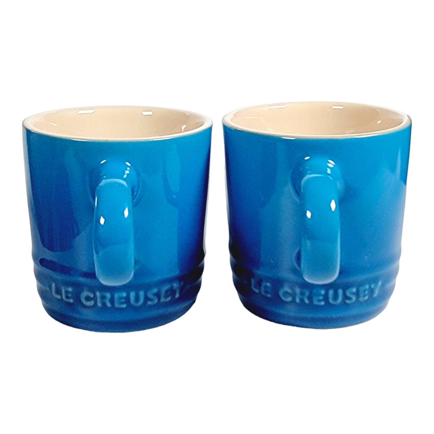 Le Creuset Marseille Blue Mini Espresso Mugs Stoneware Demitasse Set of 2 0.1L