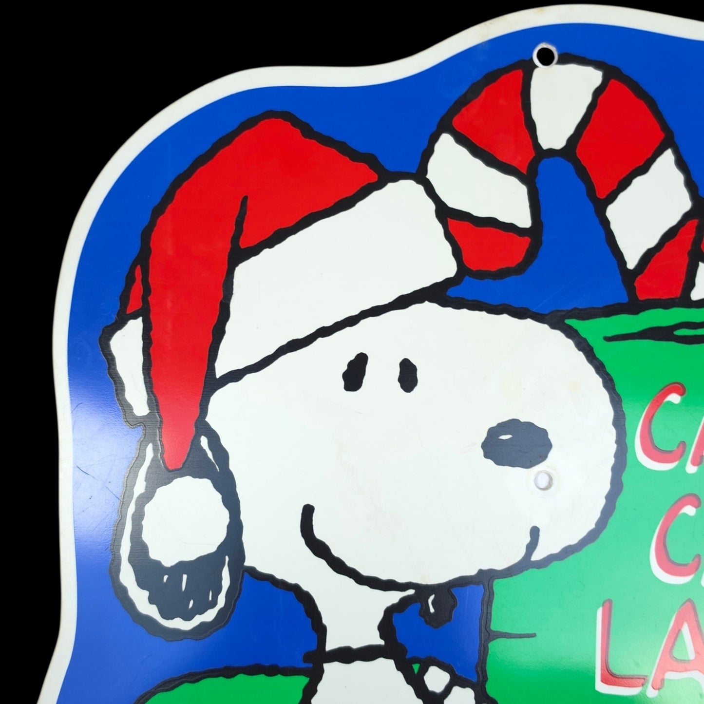 Vtg 1999 Peanuts Snoopy Candy Cane Lane Holiday Wall Sign Impact Plastics USA