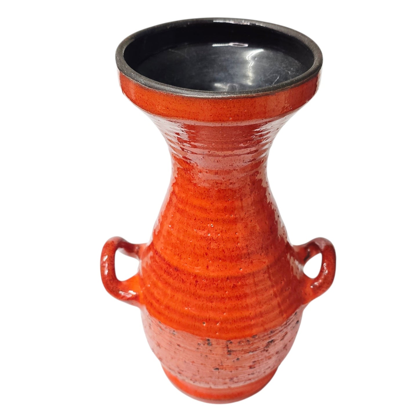 Vintage MCM Red Fat Lava Glaze Studio Pottery Vase Double Handle 9.25"