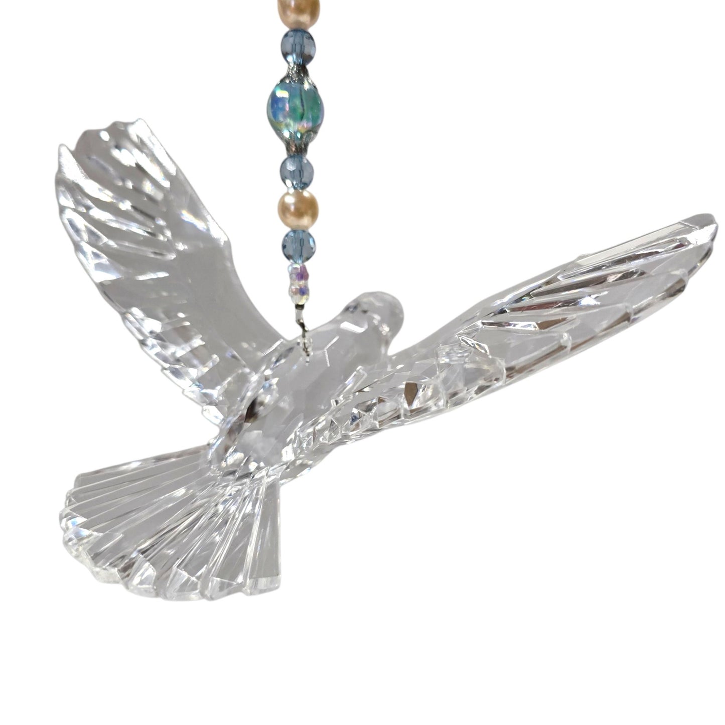 Acrylic Hanging Dove Carrying a Cross with Sparkly Beads, Christian Gift Hanging