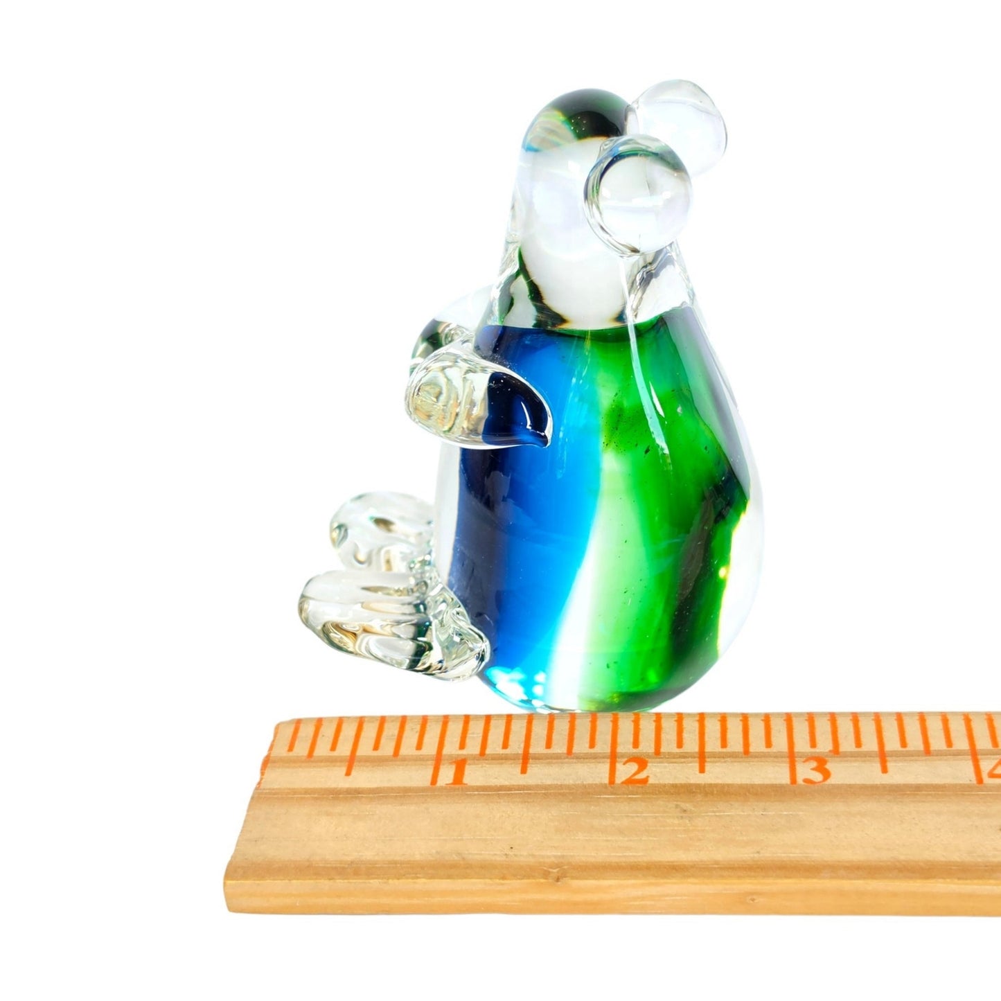 (Reserved for Customer) Vintage Art Glass Mouse? Koala? Figurine Paperweight Blue Green Cased Clear