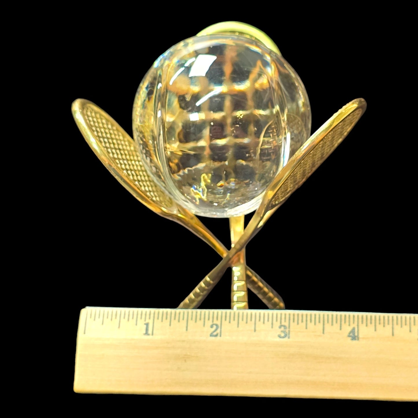 Gold Tone Tennis Ball Display with Glass Tennis Ball, Tennis Collectible Gift