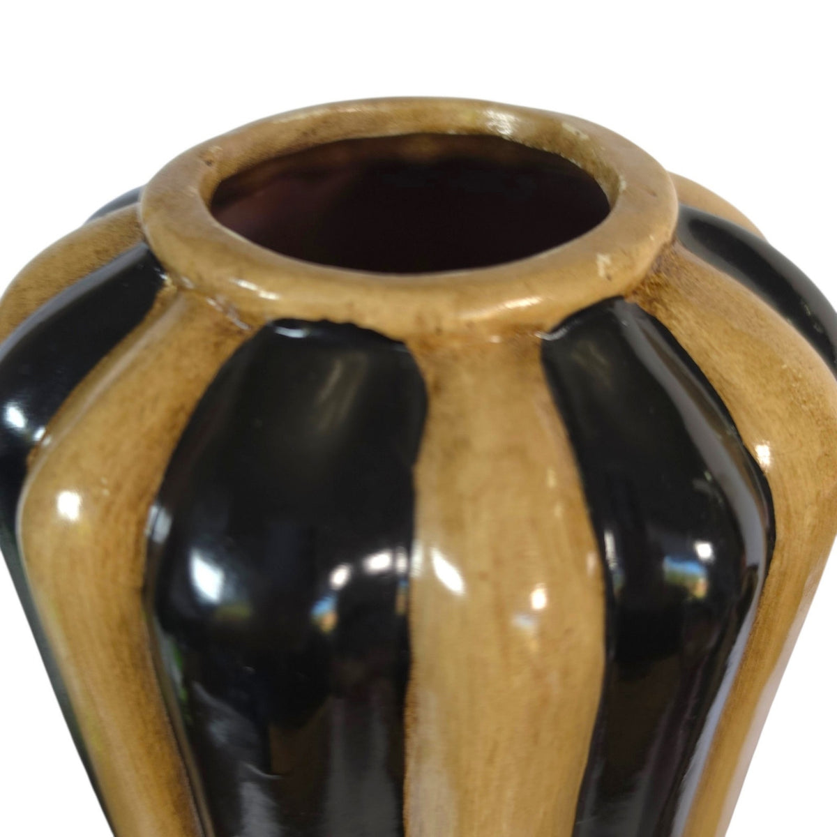 Art Deco Hollywood Regency Black Tan Fluted Ceramic Vases Set of 2 Hobby Lobby