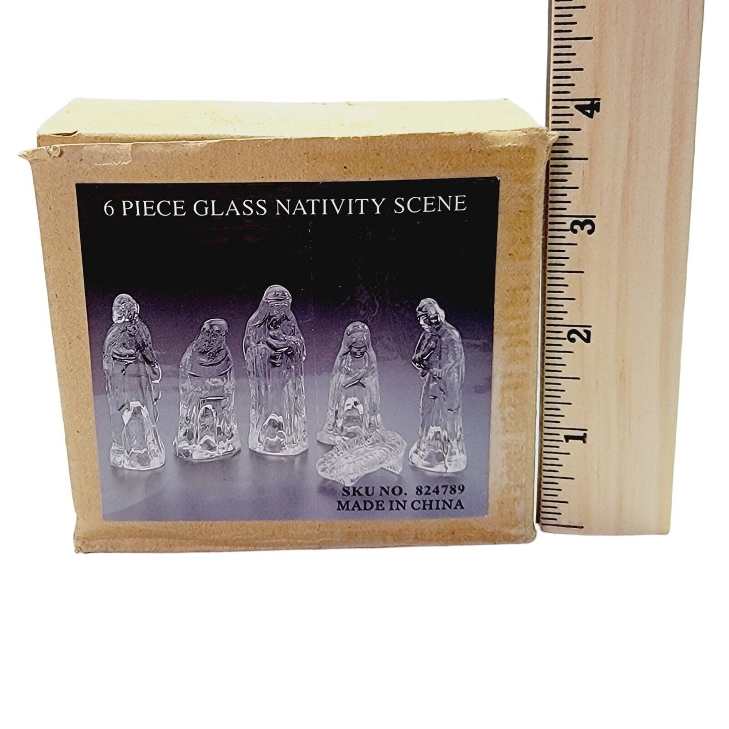 Glass Nativity Scene 6 Piece Boxed Set Figurines Baby Jesus Mary Joseph Kings 4"