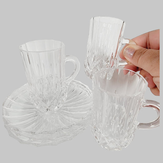 Set of 3 Vintage Crystal Hot Toddy Cups & Saucers, Expresso Cups, Mini Tea Cups