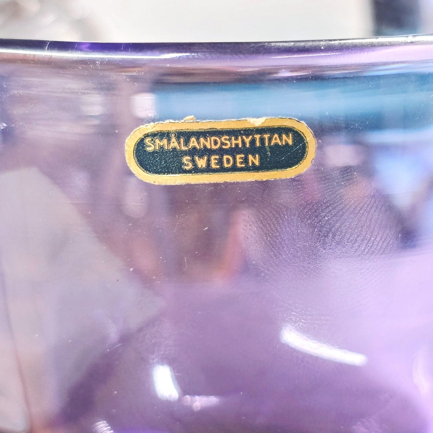 Authentic MCM Smålandshyttan Sweden Art Glass Candle Holder Purple Scandinavian