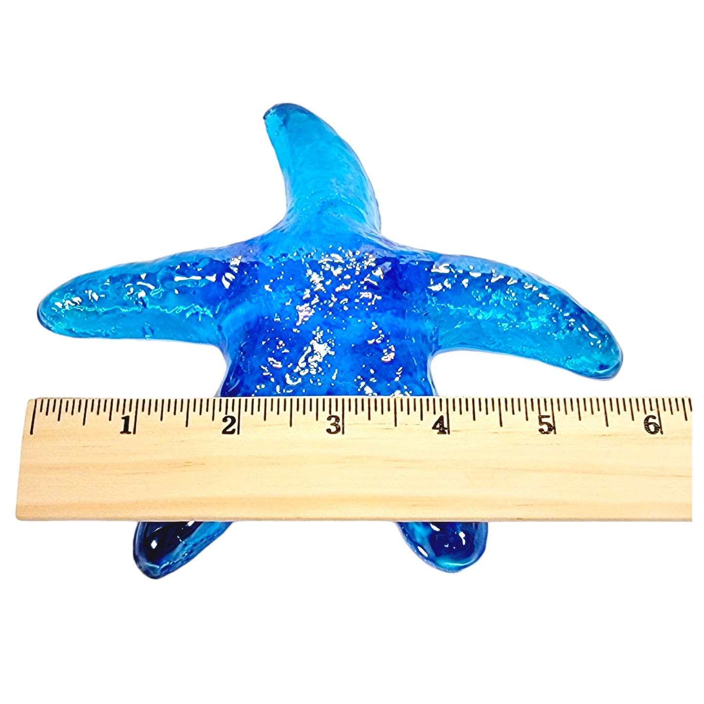 Blue Art Glass Textured Starfish Paperweight 6" W