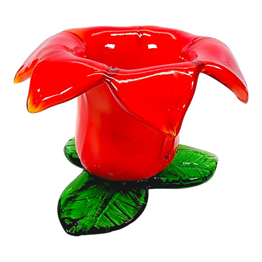 Hand Blown Red Art Glass Tulip Flower Votive, Tea Light Candle Holder 3"