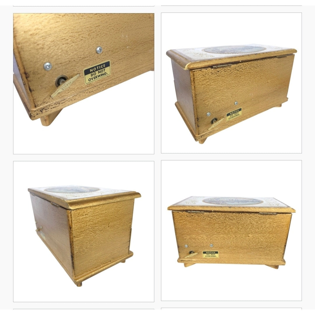 (Reserved for Customer) Vintage Florentine Wood Music Box Jewelry Box Made in Japan Plays: Green Sleeves