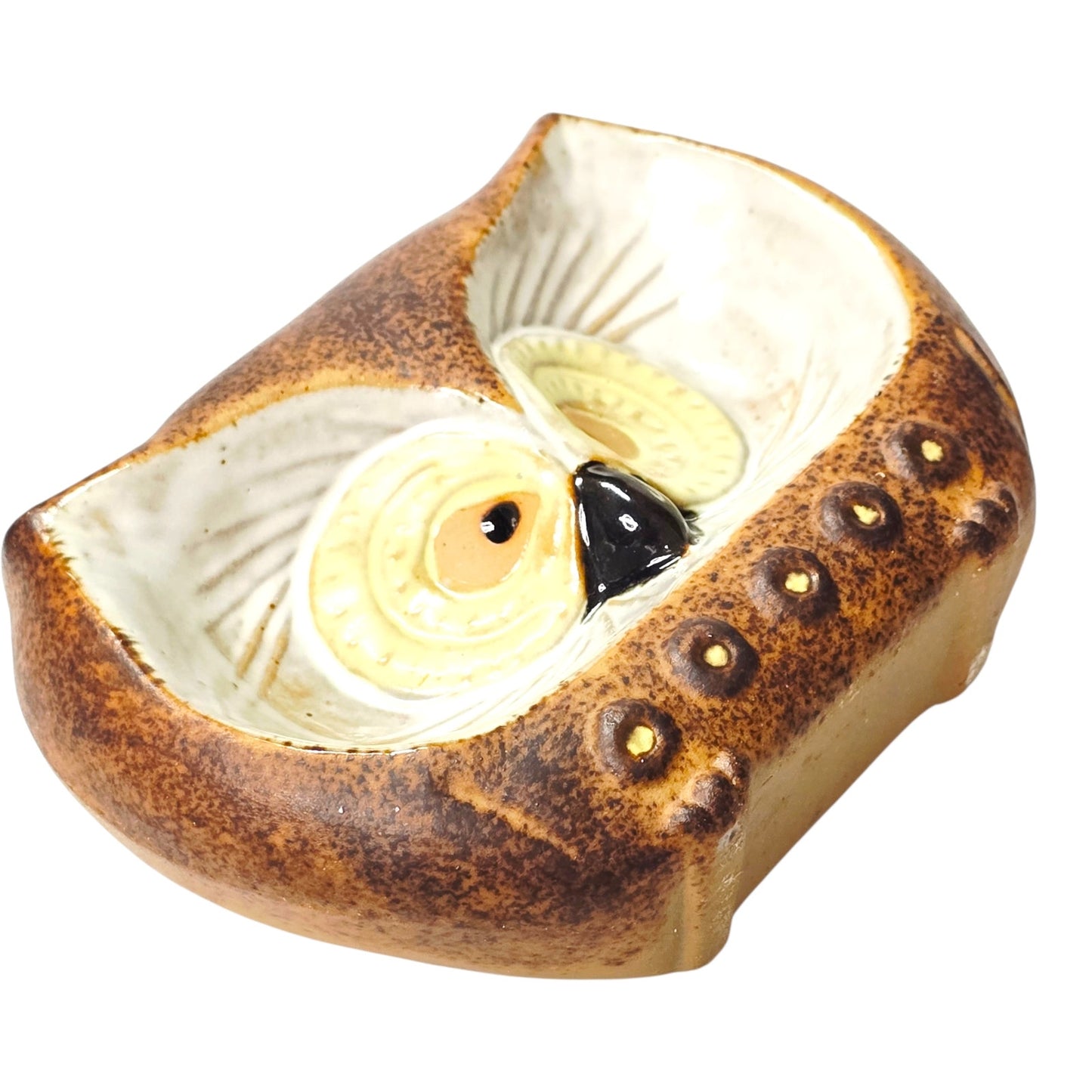 Vintage Mid-Century Owl Figurine Trinket Dish & Eyeglass Holder Desk Catchall