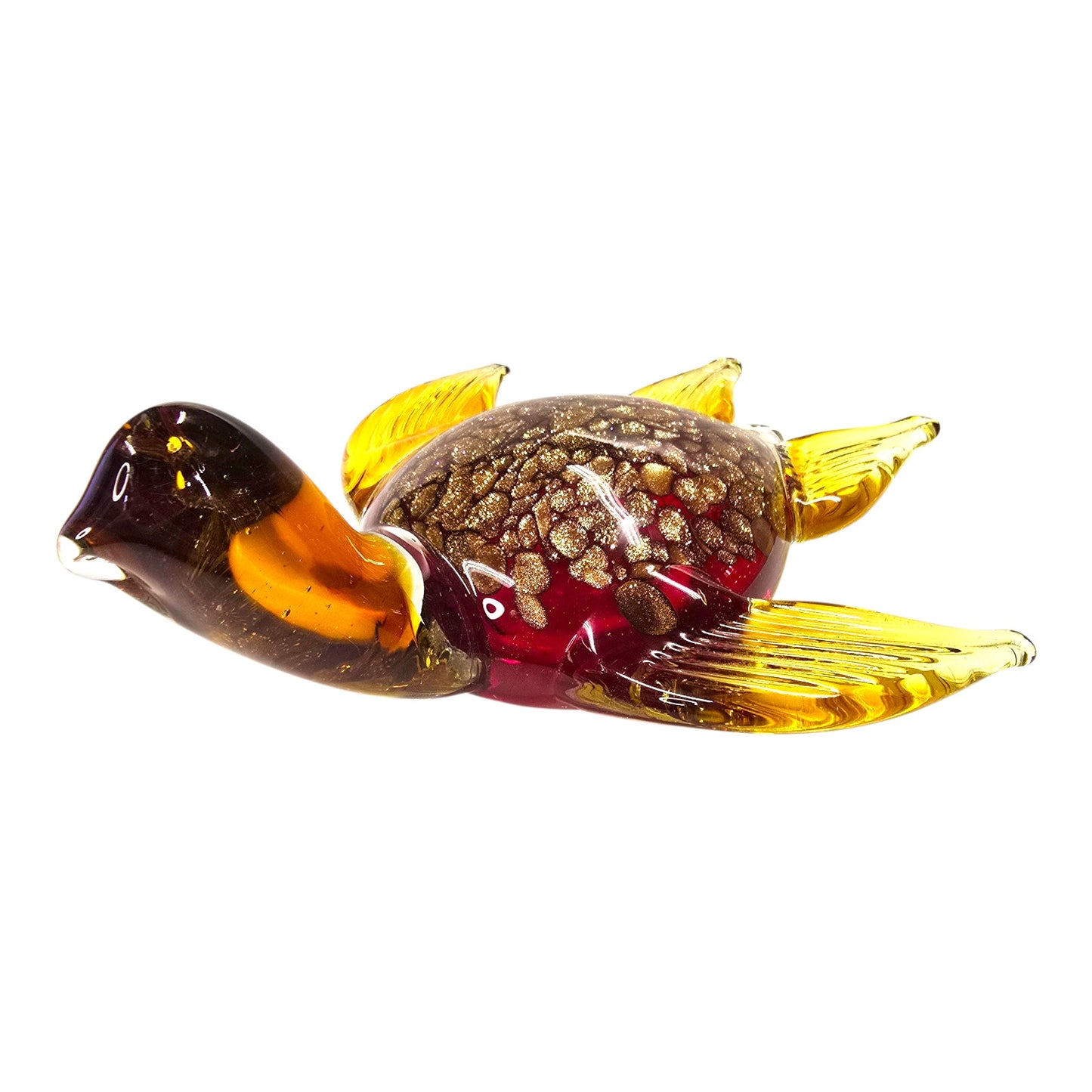 Vtg Art Glass Sea Turtle Figurine Red Amber Gold Aventurine Style 7.5"