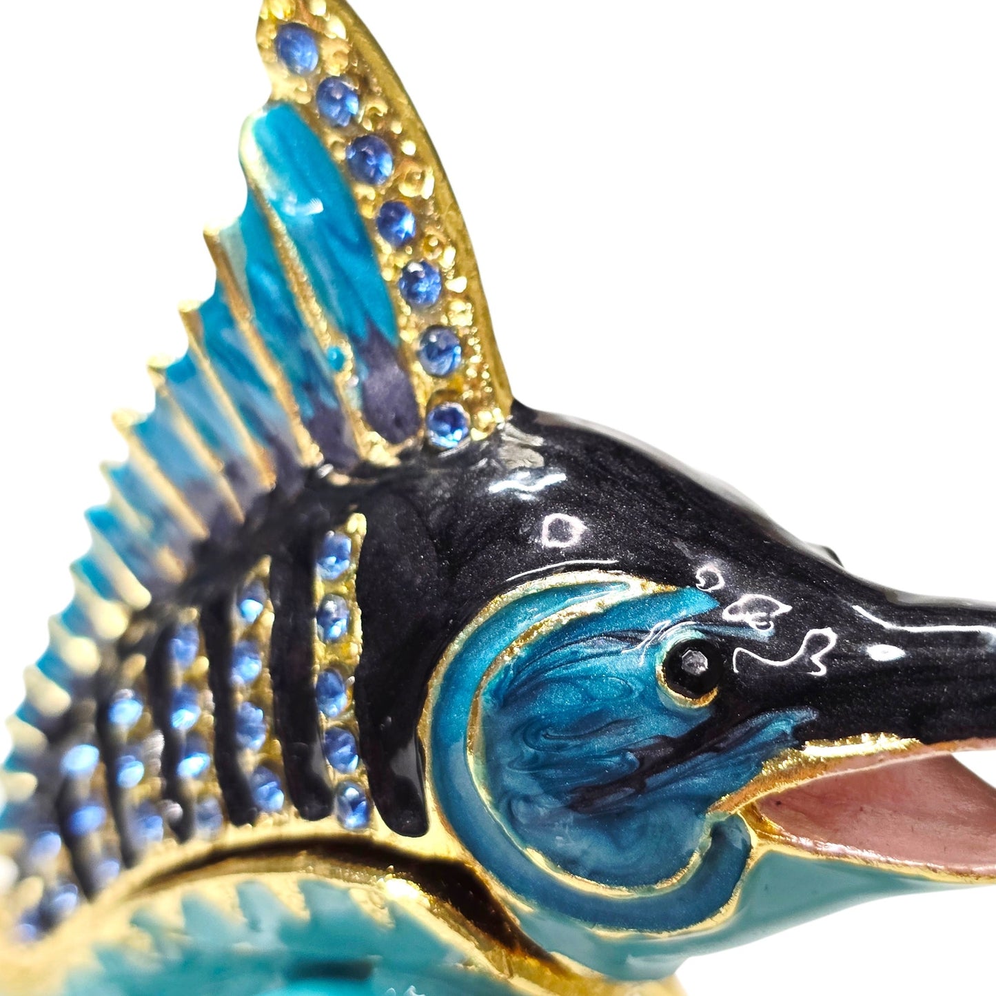 Atlantic Paradise Island Marlin Trinket Dish Enamel Brass Rhinestone Sparkle