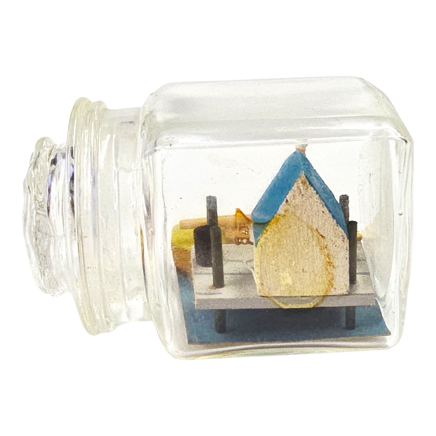 Lot 2 Ship in Bottle Nautical Sailboat House Scene Miniatures Glass Jar Decor