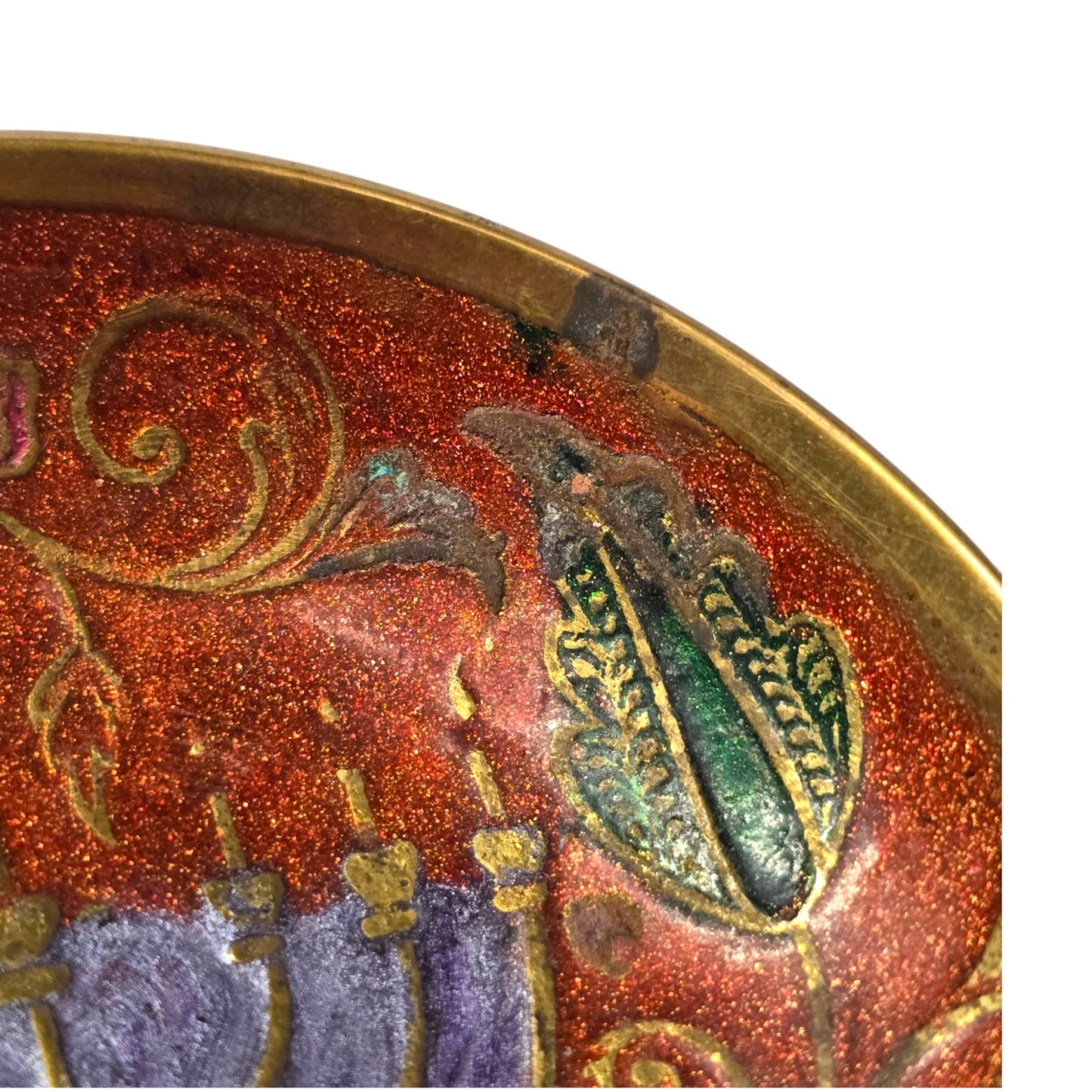 Vintage Brass Menorah Bowl Miniature Enamel Judaica Trinket Dish Israel