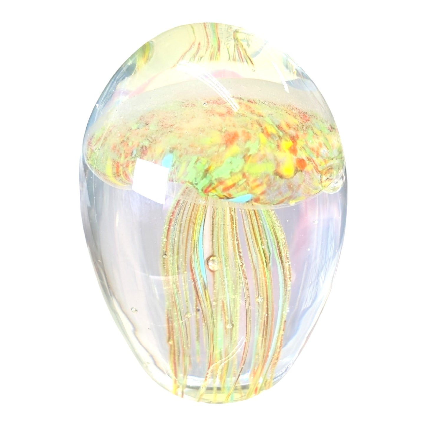 Hand-Blown art Glass Jellyfish Paperweight, Glows, by Dynasty Gallery, 3.5" H