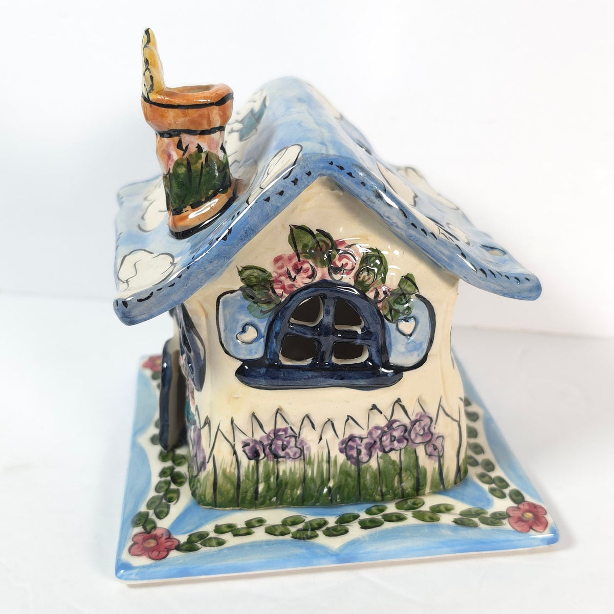 Vintage Blue Sky Little Bit of Heaven Cottage Tealight House & Plate 2000