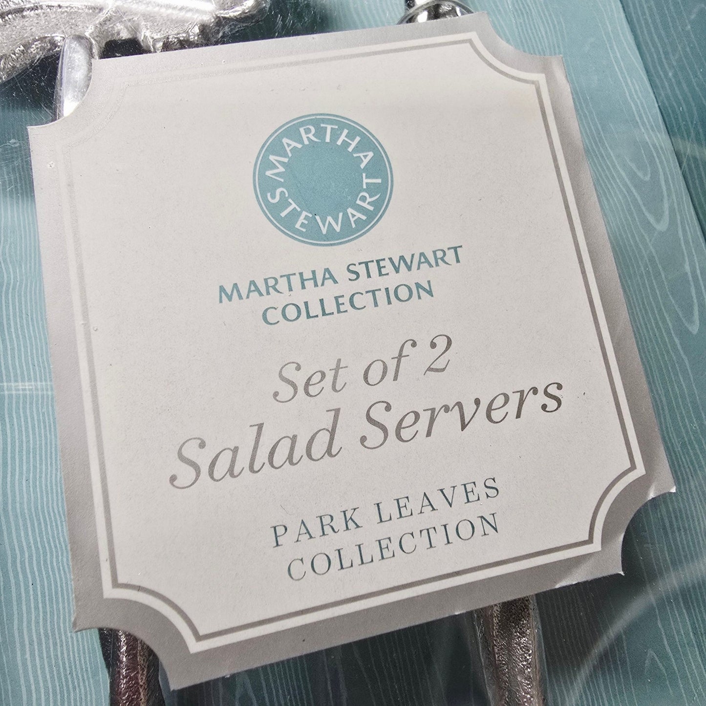 Martha Stewart Collection Park Leaves Salad Servers 2-Pc Rustic Macy's Regency NIB