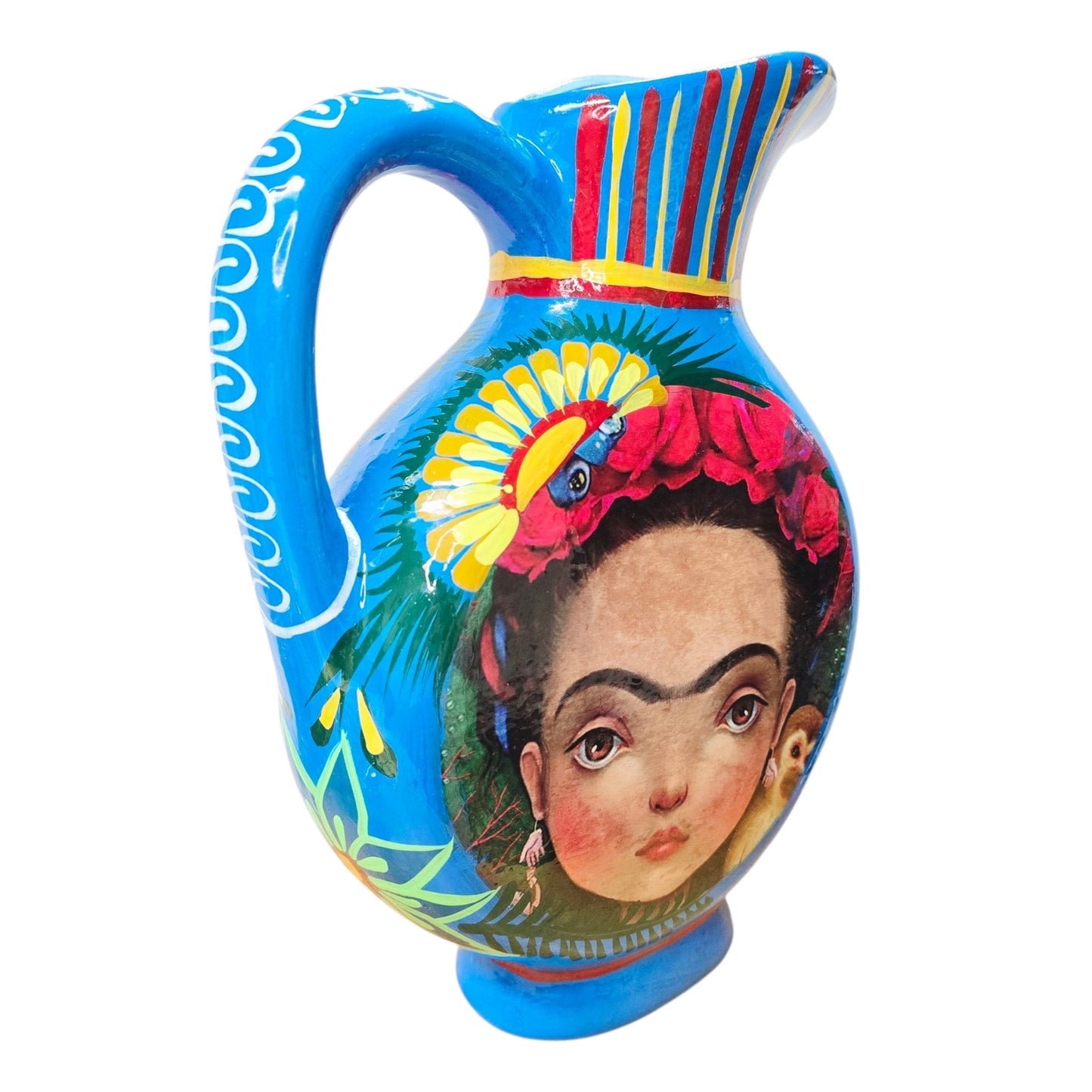 Hand Painted Mexican Folk Art Vase Tenoch Jarrito Planchado Frida Kahlo Style