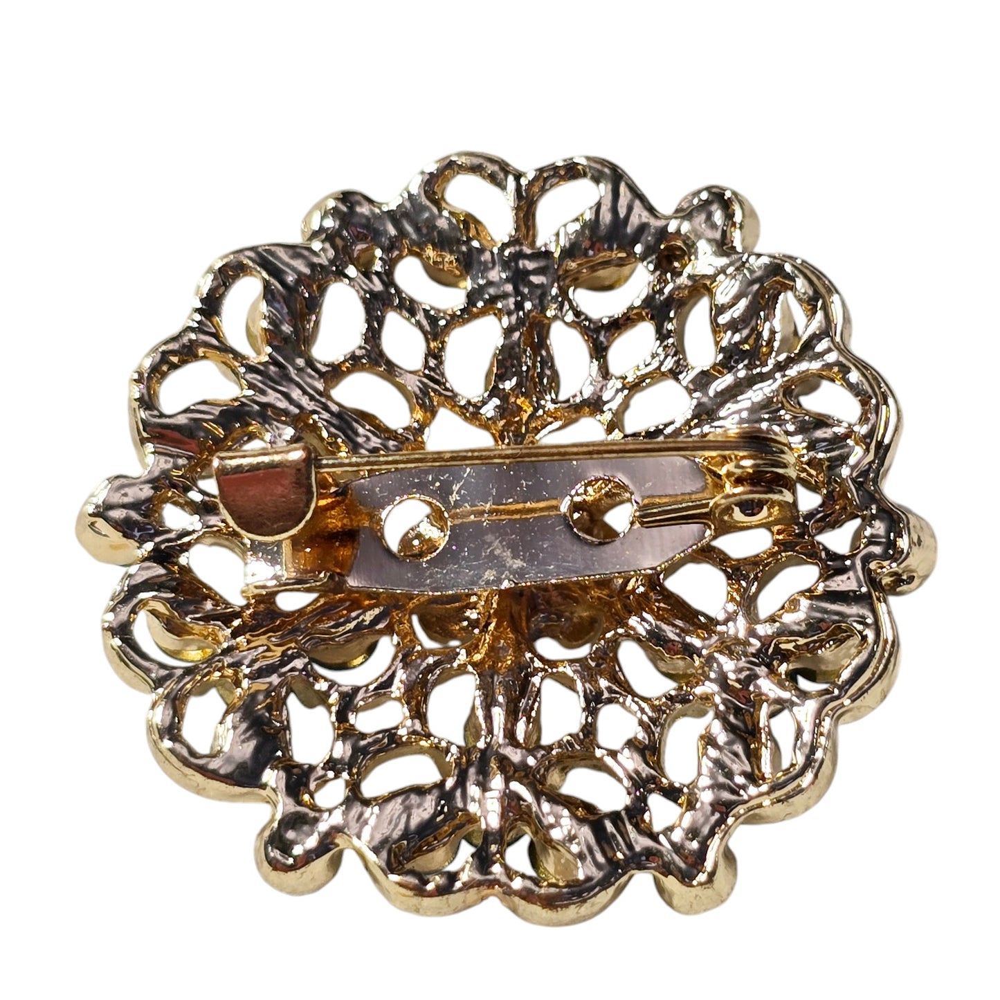 Gold Tone Double Blue Shade Rhinestone Cocktail Brooch