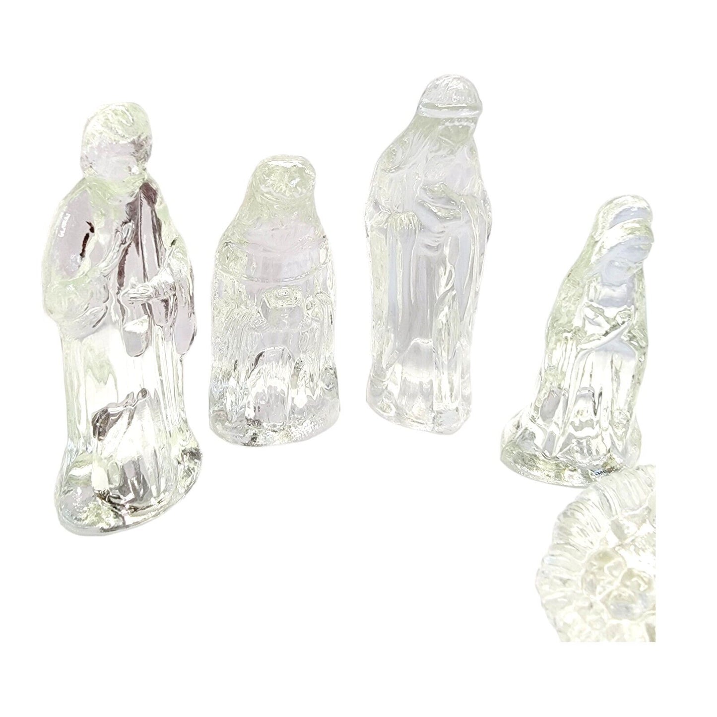 Glass Nativity Scene 6 Piece Boxed Set Figurines Baby Jesus Mary Joseph Kings 4"