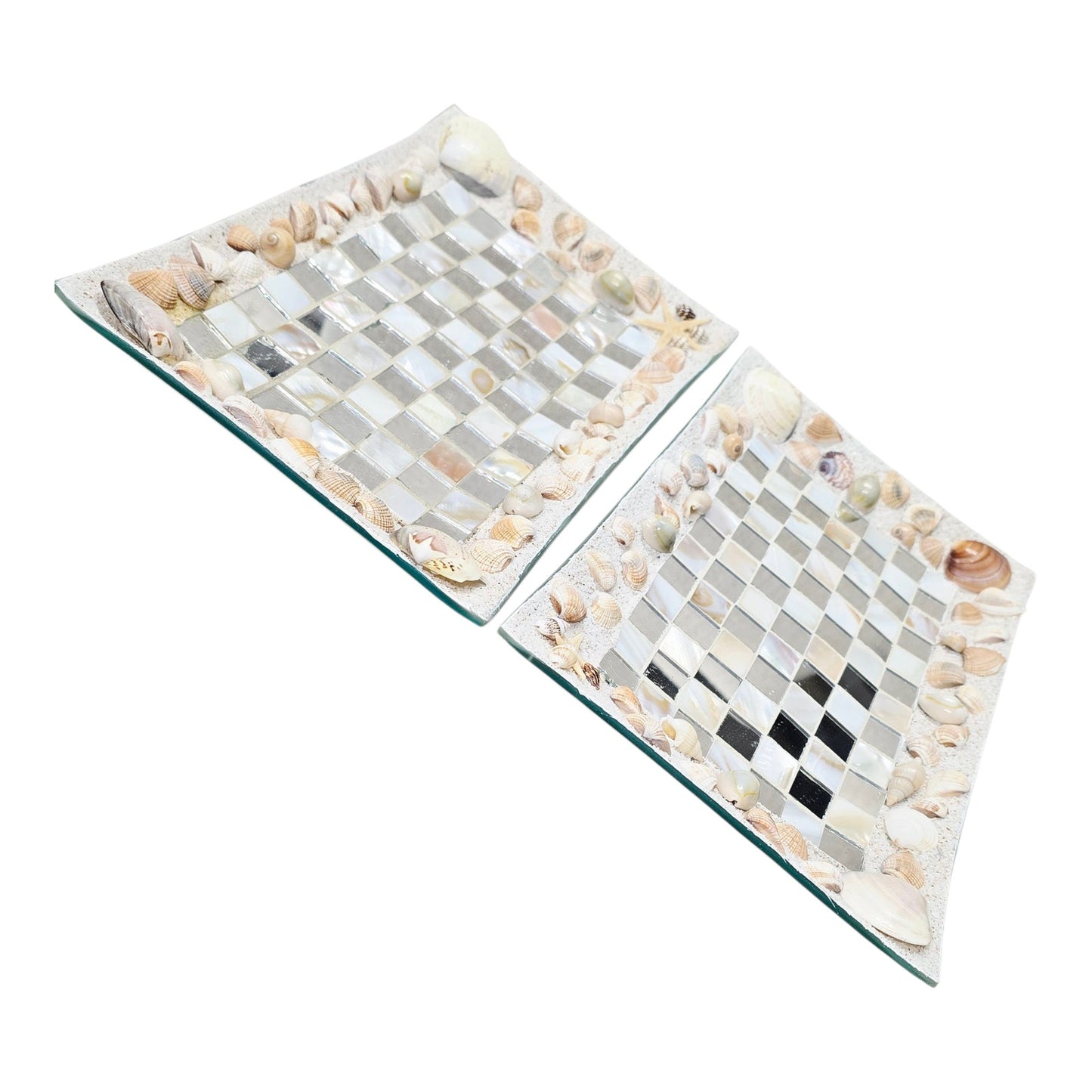 Pier 1 Imports Shell Mosaic Glass Trays Seaside Decor Rectangular Coastal Decor