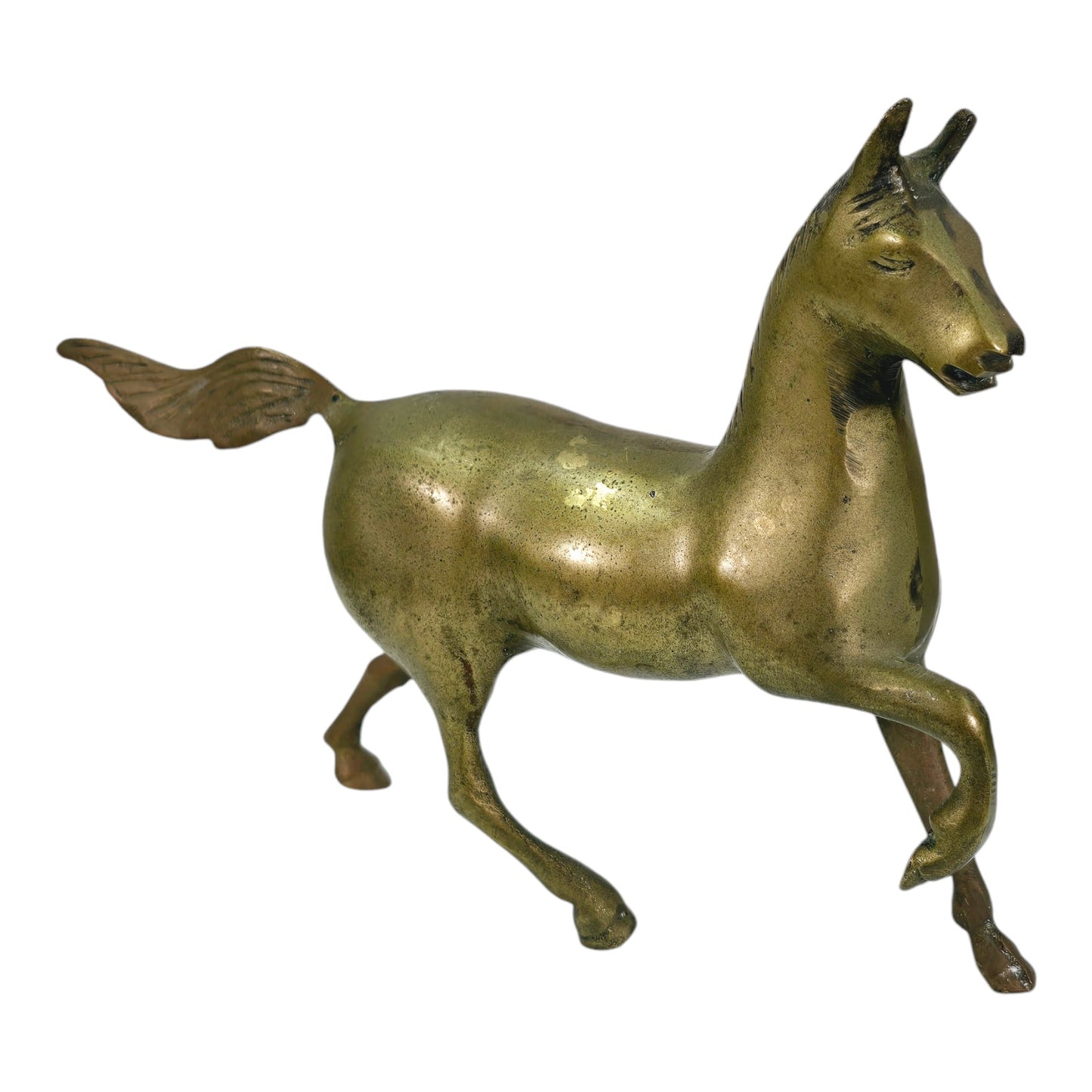 Vintage Brass Horse, Prancing Brass Horse Figurine, Patina, Anatomical, 5.25" H