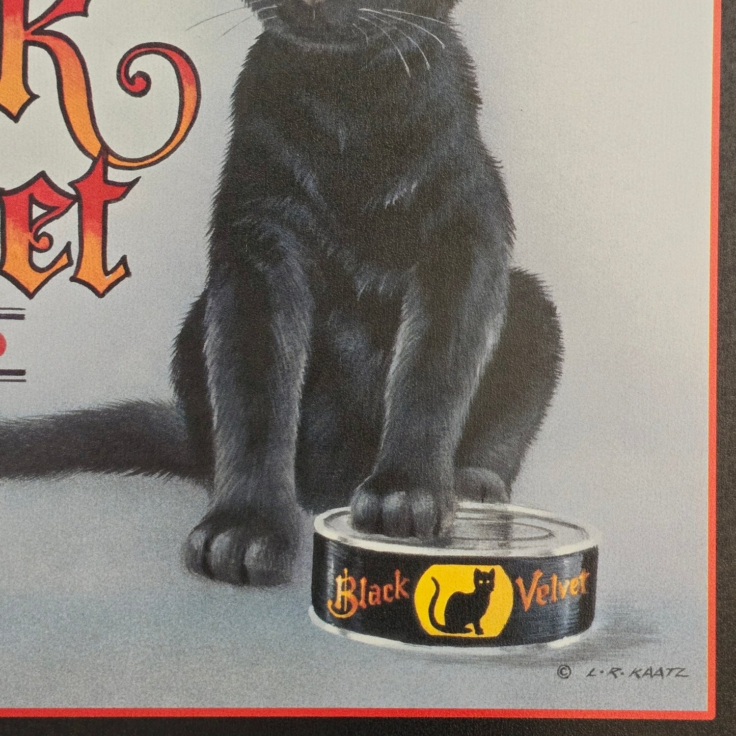 Vintage Black Velvet Brand Cat Food Metal Sign Advertisement 1998 Lynn Kaatz