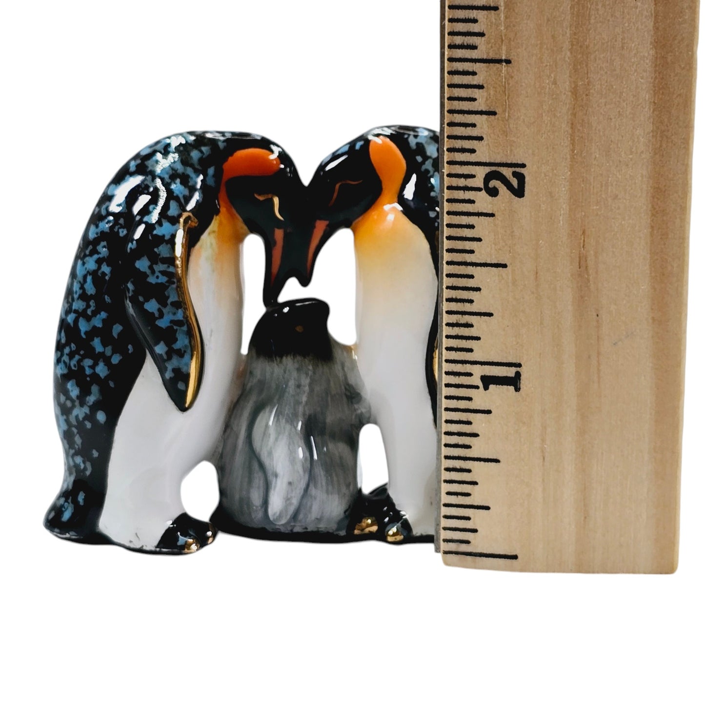 Emperor Penguin Family Ceramic Glazed Figurine, 2" H x 2.5" W