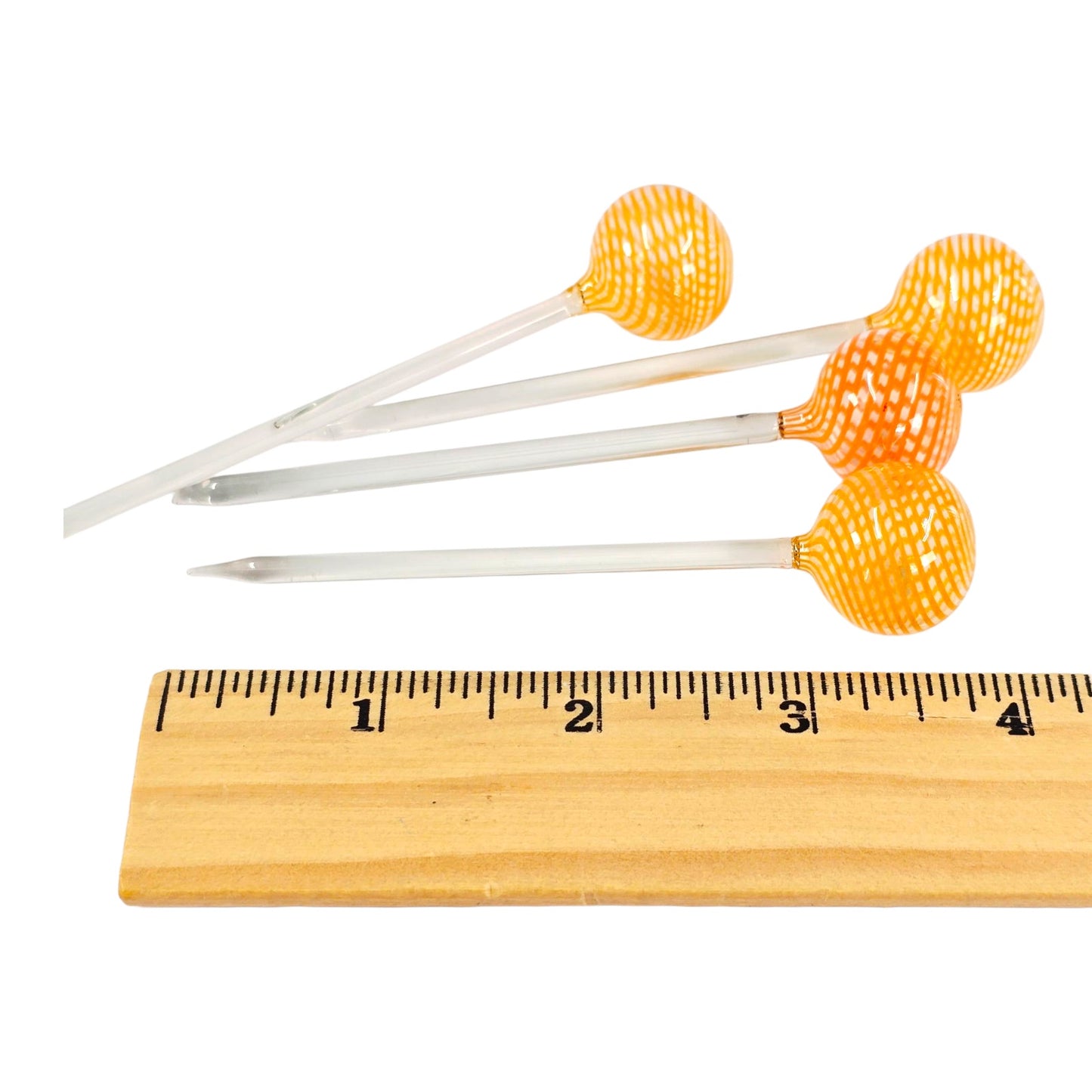 Vintage Set of 4 Hand-Blown Glass Cocktail Stick Stirrers Striped Art Glass