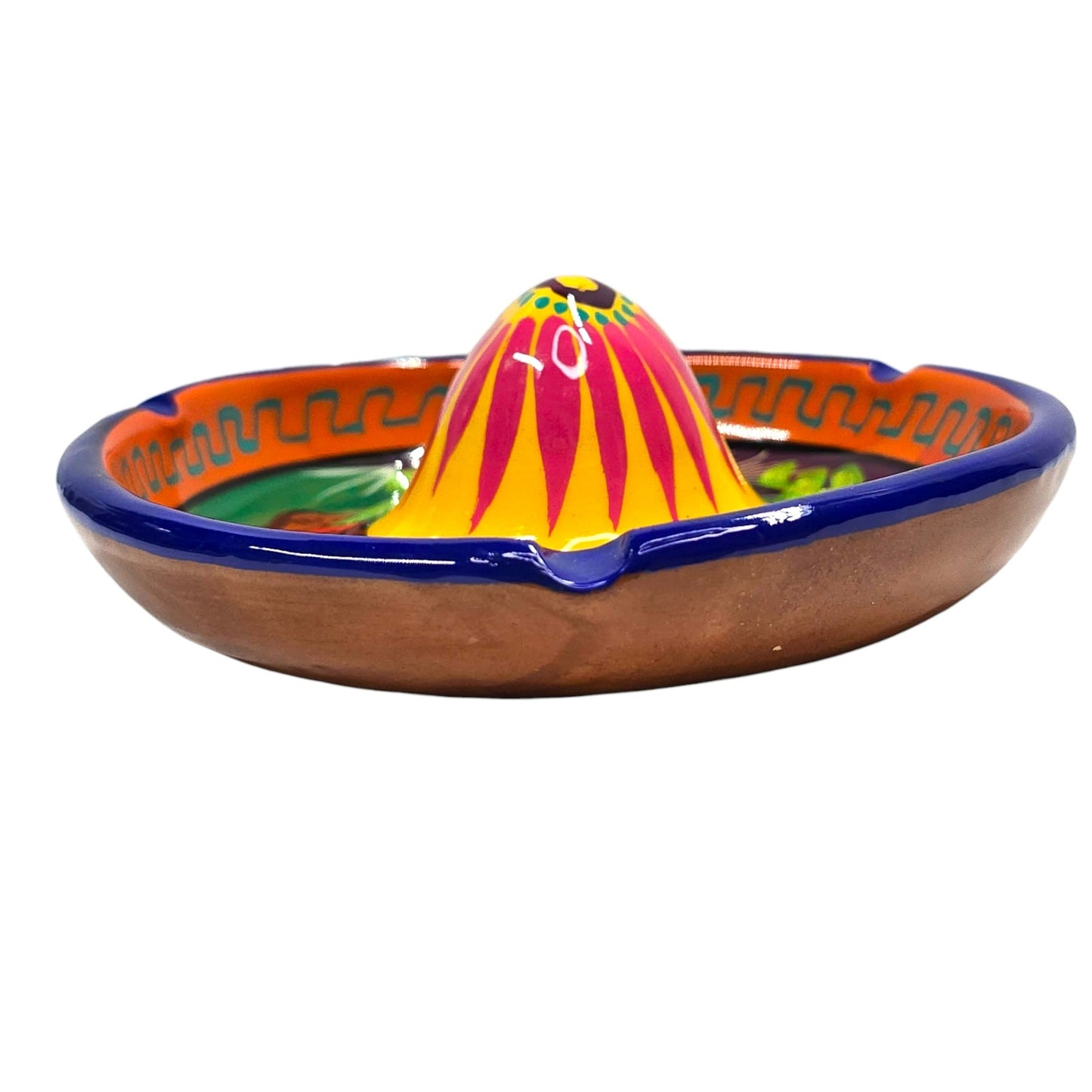 Vtg Mexican Folk Art Sombrero Ashtray Pottery Hand Painted Signed
