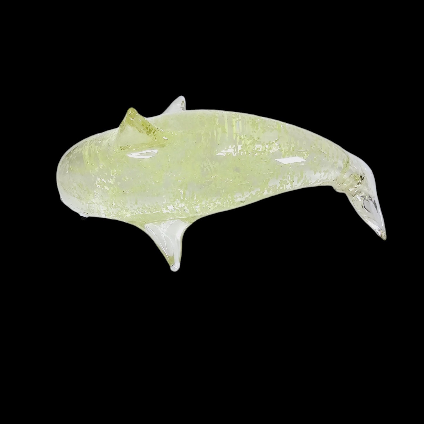 Glowy Hand-Blown Art Glass Dolphin, Glows in the Dark & UV Reactive, 7 1/8" W