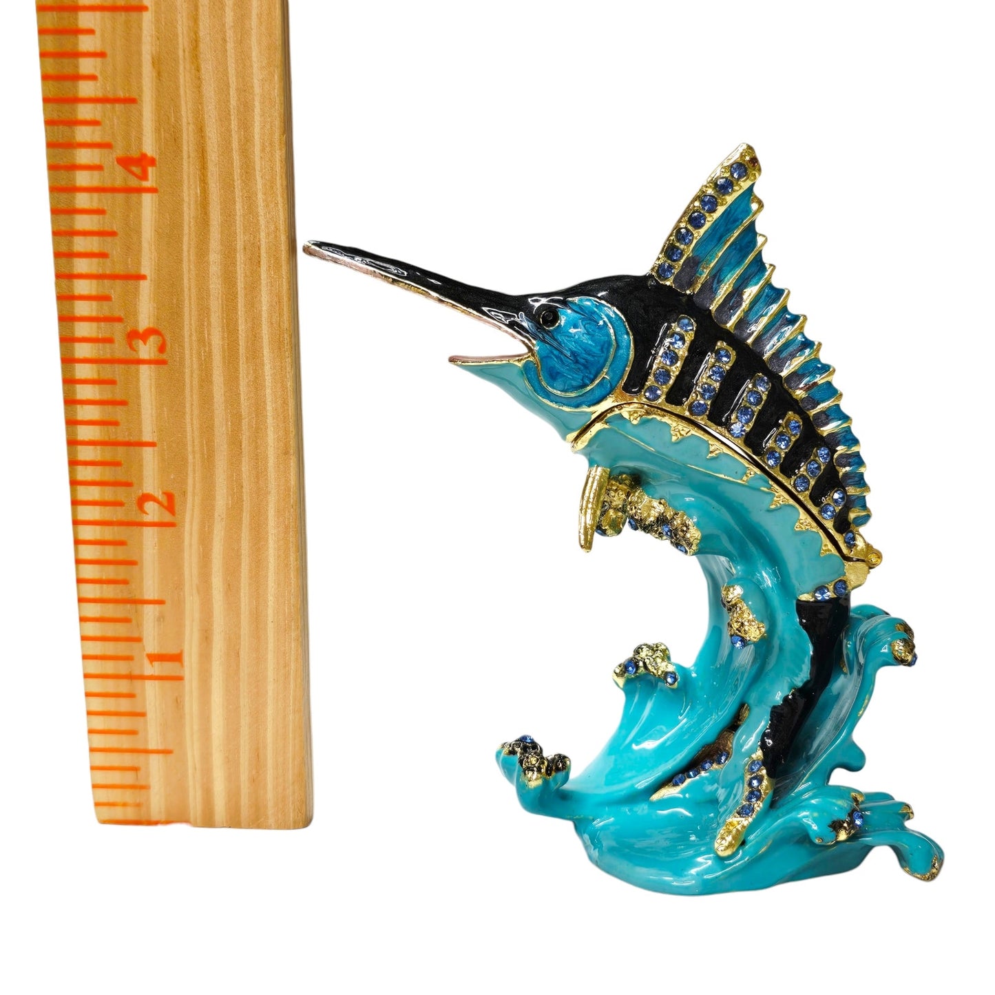 Atlantic Paradise Island Marlin Trinket Dish Enamel Brass Rhinestone Sparkle