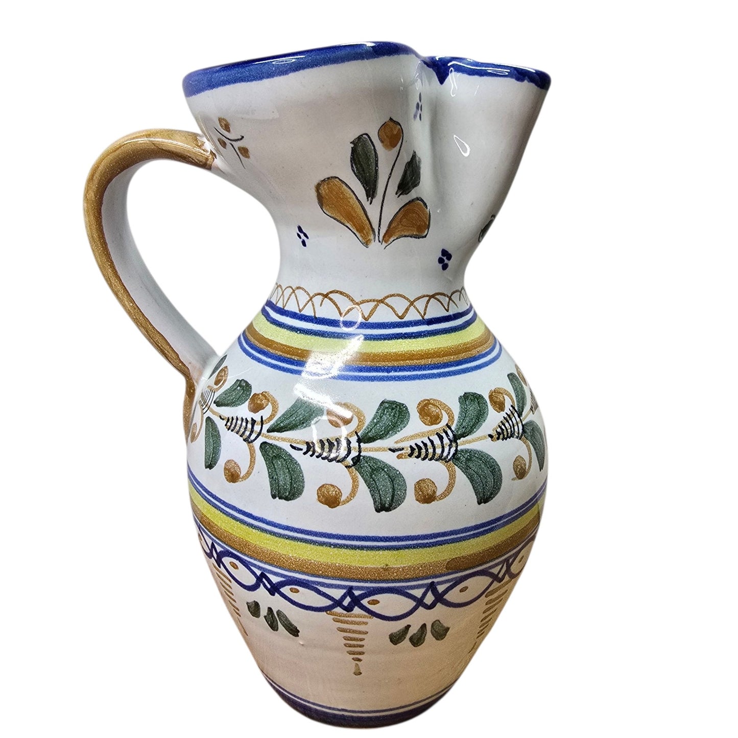 Talavera Water Pitcher Signed S Timoneda Handpainted Mediterranean Farmhouse 8"