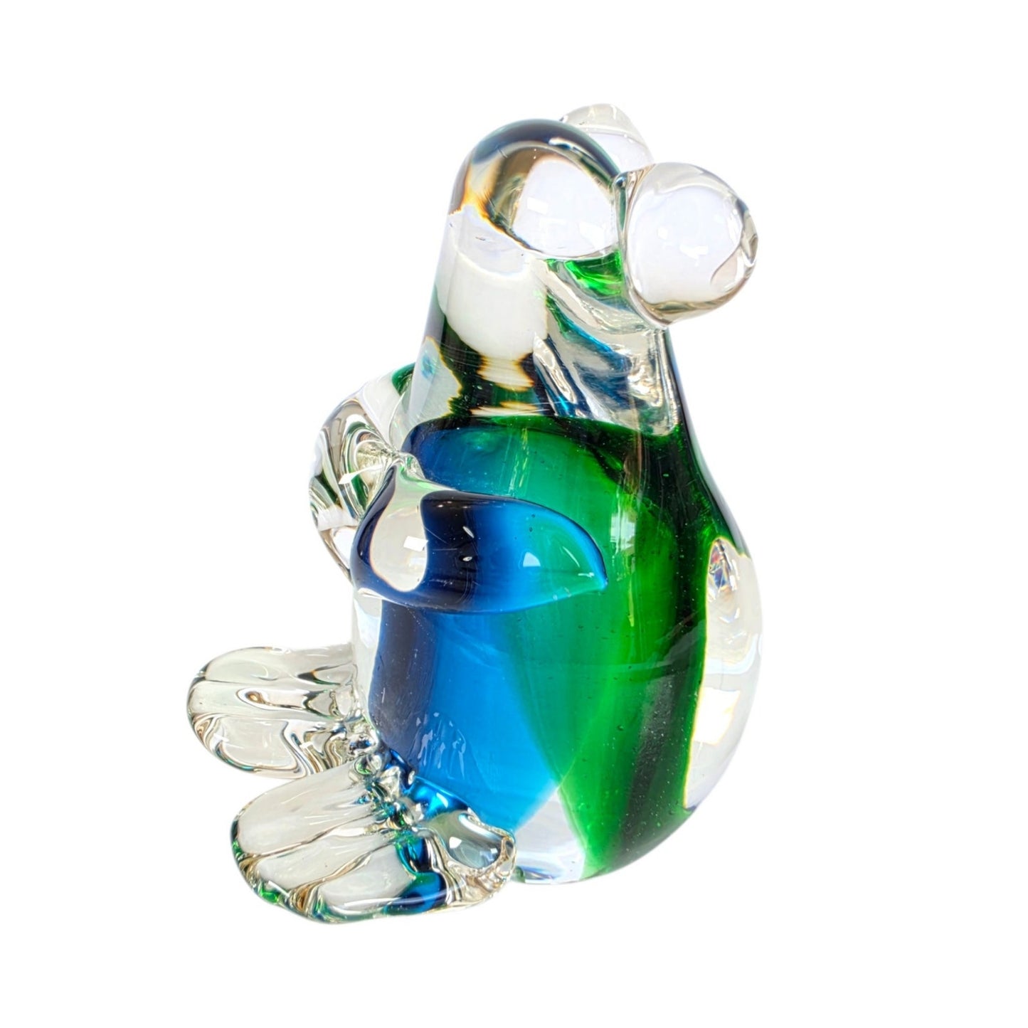 (Reserved for Customer) Vintage Art Glass Mouse? Koala? Figurine Paperweight Blue Green Cased Clear
